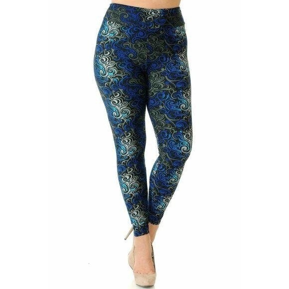 Reg One Size Buttery Soft Blue Tangled Swirl High Waisted Leggings - Picture 1 of 3